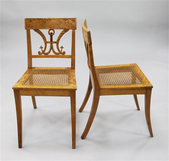 A pair of satin birch Biedermeier side chairs,